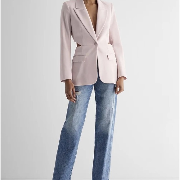 BNWT Express One Button Waist CutOut Blazer Pink Sz Large - Picture 2 of 7